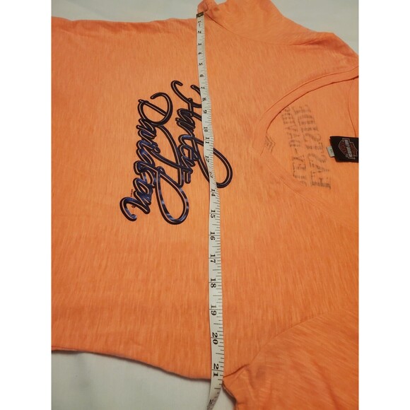 Harley Davidson Womens V Neck Burnout T Shirt XXL Neon Orange - Picture 6 of 7